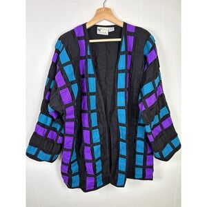 Yak Magik Black Purple 100% Cotton Colorful Striped Jacket Nepal Boho XL